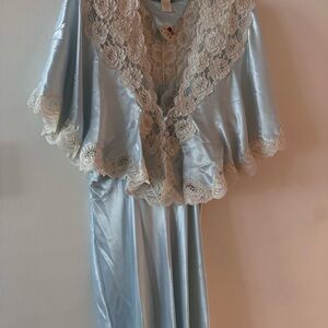 Victoria's Secret Vintage Satin nightgown and cape set w/ Lace Trim - Baby Blue
